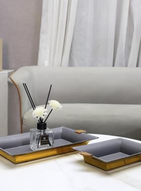 现代约几何方形金属酒1475皮革简装饰托盘客厅卧室玄关店茶饰几家