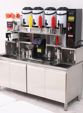 奶操茶作台不156锈钢箱奶茶店水吧台冷藏咖工作台冰雪克台设备全