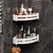 浴室置物架免打孔卫生间三角网篮淋浴房白色角蓝洗手间收纳架