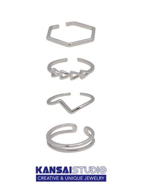 KANSAI新款三角四件套简约线条戒指可调节食指尾戒冷淡风潮手饰品