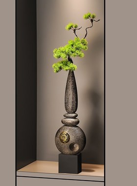 入户玄关迎客松花瓶壁龛大摆件进门屏风新中O式客厅竖高长装饰品