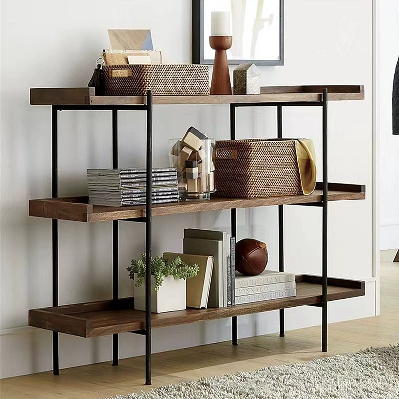 简约现代铁艺实木书架落地搁板置物架餐边柜家用S陈列架收纳展示