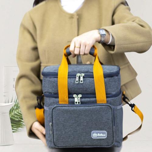 双层加高保温包斜跨背包饭盒袋手提便当盒户外野餐包大冰包送餐包