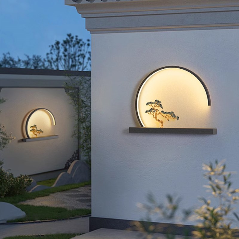 户外壁灯太阳能防水n别墅庭院壁灯迎客松新中式入户灯灯外墙壁挂