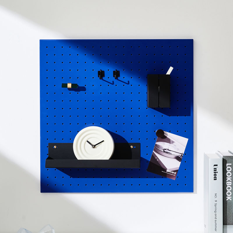 克莱因蓝色铁艺洞洞板现s代简约金属桌面收纳整理架免打孔置物架