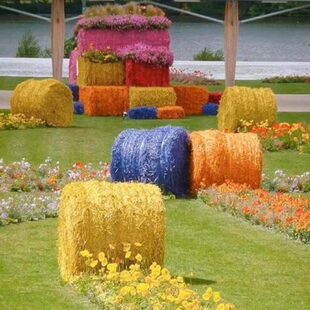 网红打卡彩色草垛草墩干稻草方形圆形凳子农家乐拍摄道具厂家厂家