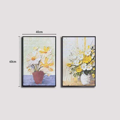 小清新欧式岩板两联装饰画 铝合金边框客厅L沙发背景墙挂画花4060