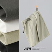 复古直筒中裤 JIEYI 半截式 腰带暗扣潮男休闲裤 英伦风时尚 百搭短裤