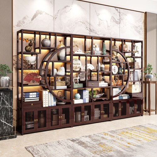 新中式茶叶柜客厅落地茶具展示架摆件手J办收纳柜家用博古架多宝