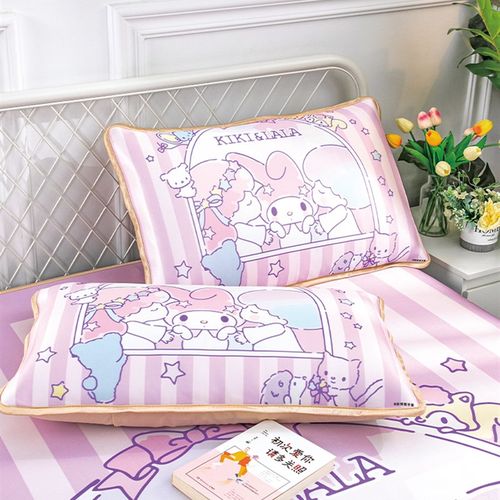 定制卡通双子星少女心女孩夏季冰丝席三件套家用可折叠机洗空调席