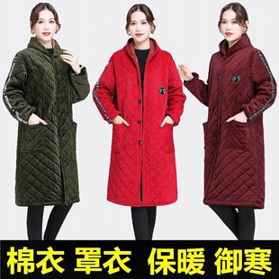 妈妈罩衣女冬天厨房做饭穿的衣服红色围裙加绒加厚保暖外套可外穿
