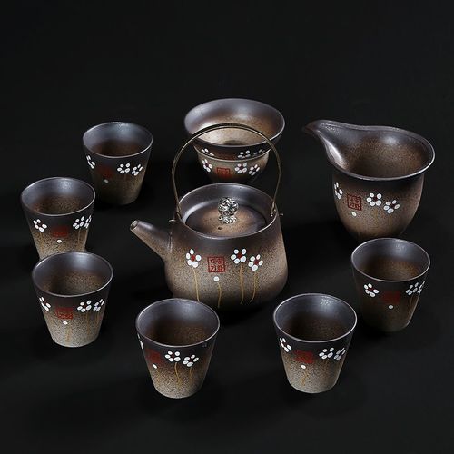 复古手工粗陶功夫茶具手绘整套功夫陶瓷茶具日式简约居家泡茶具