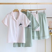 薄男士 纯棉纱布睡衣女夏季 家居 情侣套装 格子202P5年新款 短袖 短裤