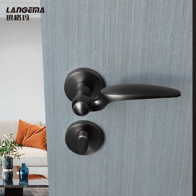 琅格玛北欧美式门锁室内黑色卧室门锁静音磁力分体锁家用简约木门