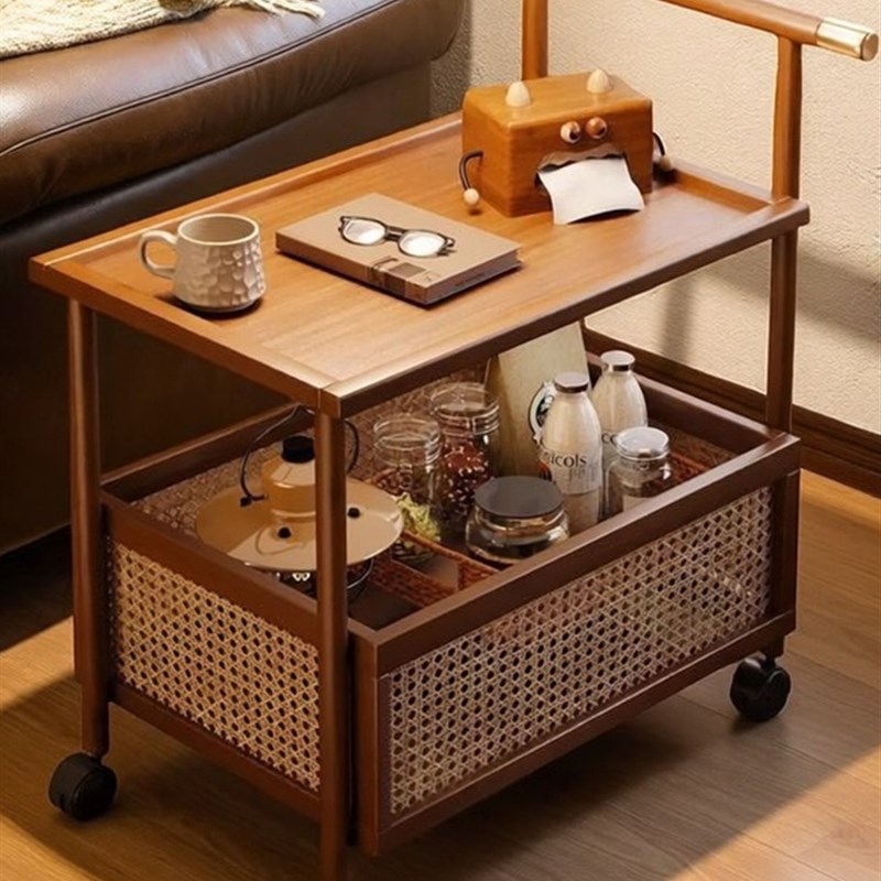 中古风小推车置物架m家用客厅可移动小茶几沙发旁边几零食收纳架