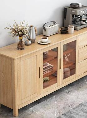 纯实木北欧边柜餐橡木环保橱现代柜简约餐66257储物柜碗柜1.8厅米