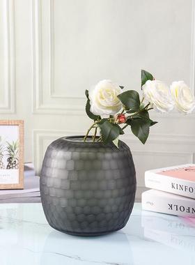 新SH21801S款北欧烟灰刻磨色玻璃花瓶档轻水奢花瓶培插花瓶居家客