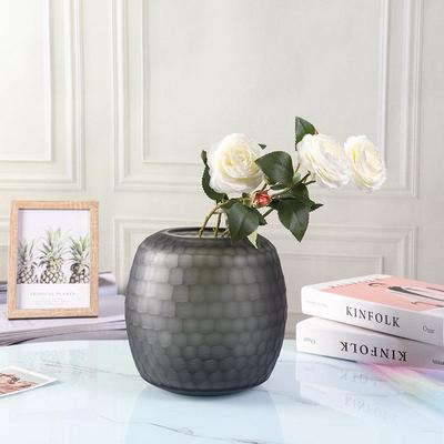 新SH21801S款北欧烟灰刻磨色玻璃花瓶档轻水奢花瓶培插花瓶居家客