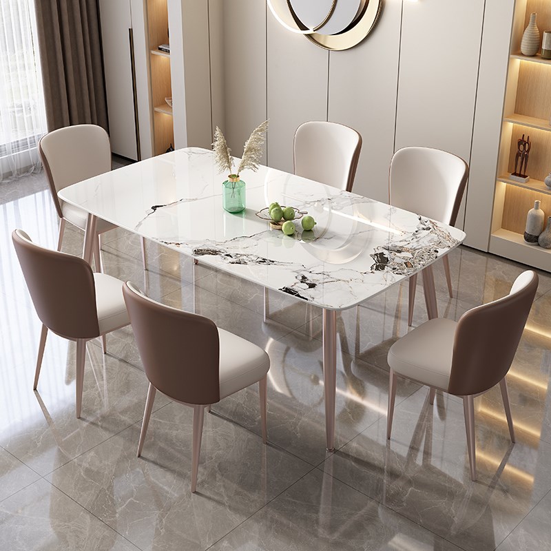 岩板轻奢餐桌椅组合现代简约小户型家用网红餐V厅长方形桌子