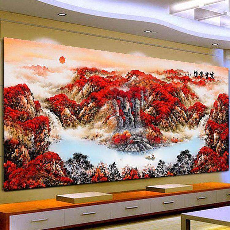 鸿运当头2水025新款钻画lqj715满钻客5d石厅风景山画点贴钻十字绣,居家布艺,钻石绣,淘宝优惠券,粉丝福利购,淘宝优惠卷
