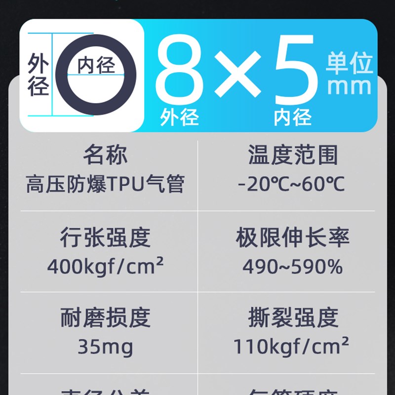 TPU气管气动4X2.5软管8X5透明管8mm D4/6/10/12/16/14气泵多色气