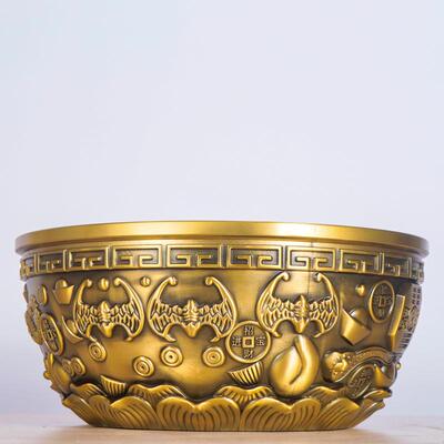 杨铜记宝五福厚聚盆0049办家居公室铜盆摆件铜加聚宝盆