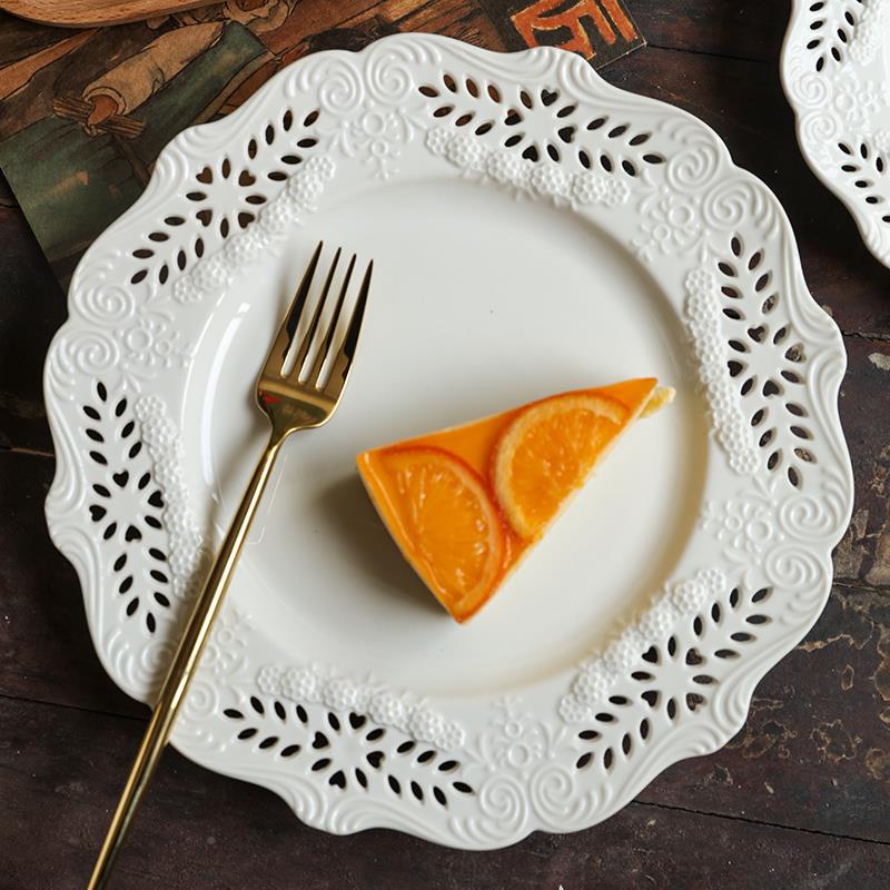法家式镂空浮盘西餐盘陶瓷古下午茶餐具雕甜品复盘用意面UUQ牛排