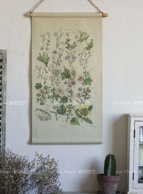 美式复古植物图谱麻布无框装饰画餐厅店铺挂画壁饰创意装饰品