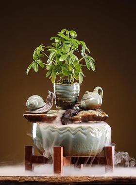 意陶瓷乔流水鱼EXD缸水车招创财小型摆中式家居客厅书房桌面件迁