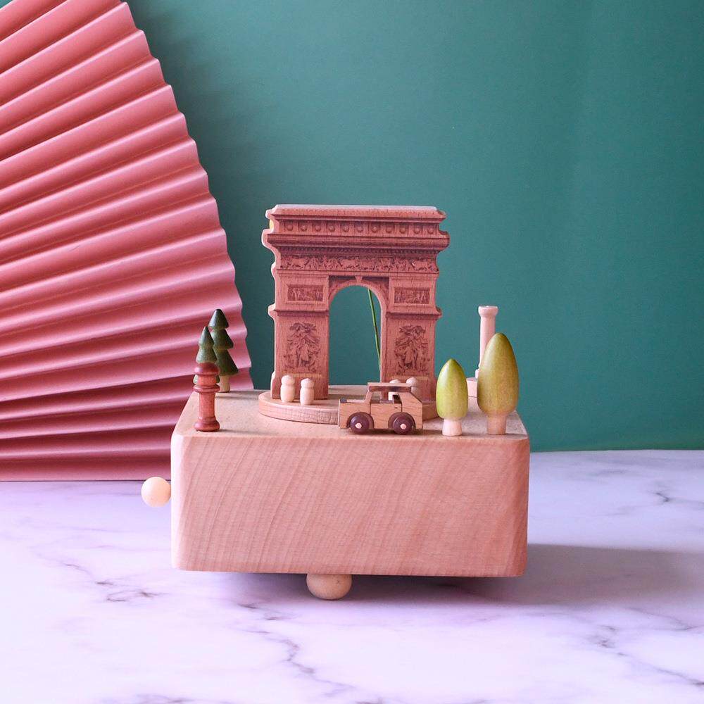 欧式建筑法国凯旋门建筑模型旅游纪念品木质音乐盒八音盒可刻字