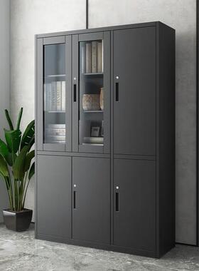 黑色钢制办公室文件柜铁皮柜矮柜财务资料档案柜阳台带锁储物柜子