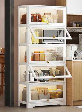家用白色透明餐边柜置物架厨房亚克力多层储物橱柜酒柜茶水柜简约