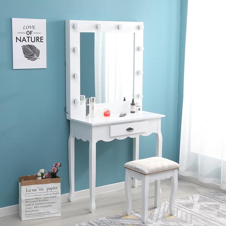 北欧板式化妆桌小户型卧室梳妆台实木桌家居LED灯化妆台