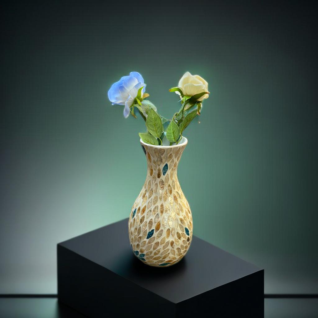 轻奢贝壳花瓶家用民宿客厅插花干花花器桌面创意中古风装饰摆件