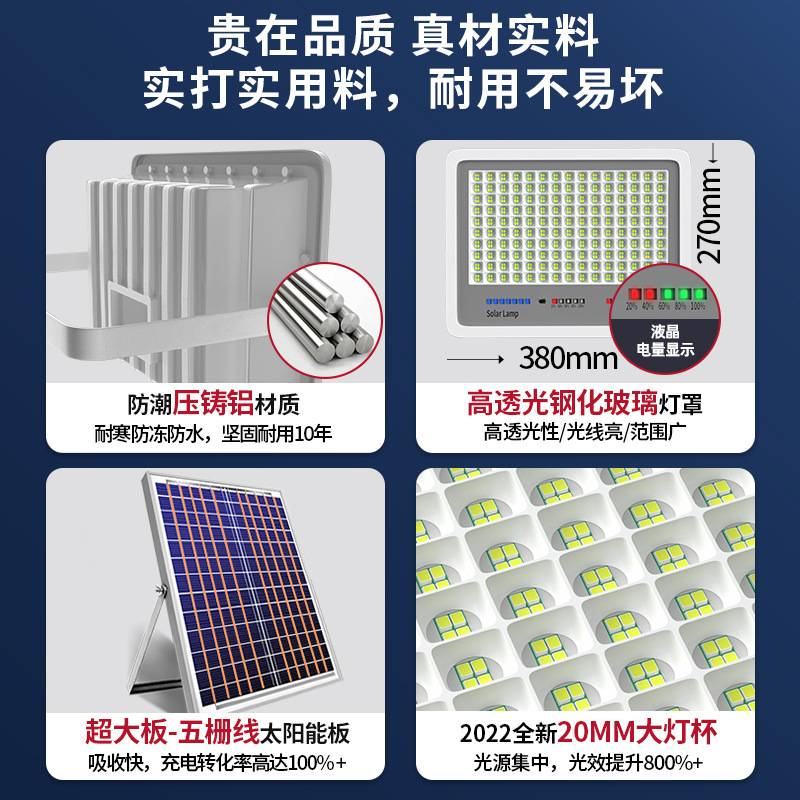 太阳能灯家用户外庭院灯led超亮防水投光灯室内外新农村照明路灯