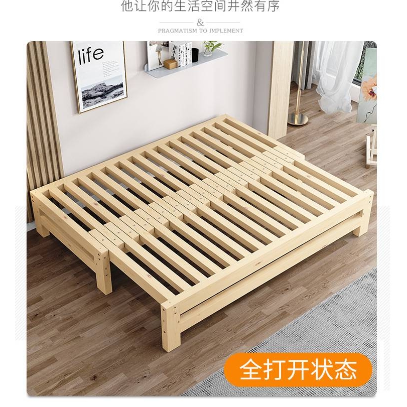 实木简约沙发床伸缩床幼儿园午休推拉小床榻榻米抽拉多功能两