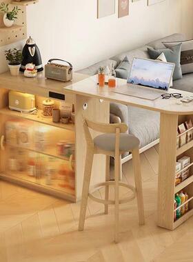 Yla客吧台家餐边柜一体实日木式可收缩伸缩折叠餐桌窄岛90742台用