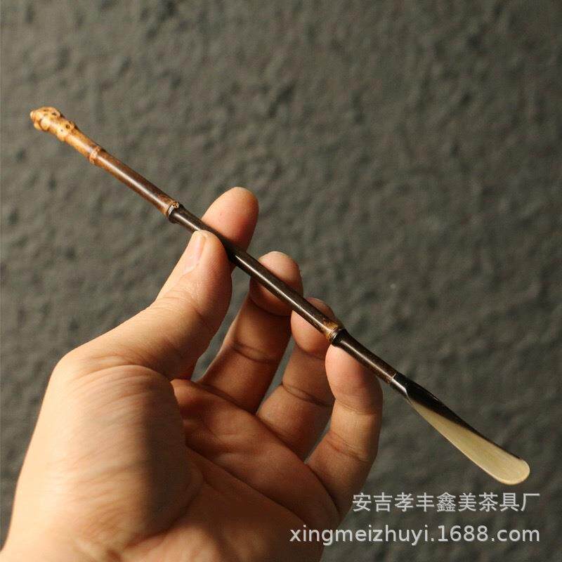 天牛然紫竹嘴根长针茶镶花角茶紫竹牛角匙茶扒竹发簪茶通壶茶玩茶