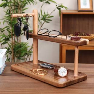 现置货木质钥匙挂钩架台面护肤品托盘眼镜木收纳01210架实浴室物