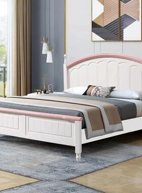 主卧小.美式实床无品牌/18米现代轻奢双人床15米韩式蓝白色.儿童