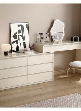 新款桌收梳妆台木现代简UPJ约奶油风纳柜斗柜一体化妆实床尾榻榻