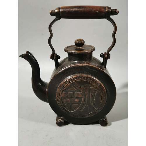 古玩杂项铜收藏仿家PY025古铜壶件提梁壶茶壶器摆酒壶居工艺品装
