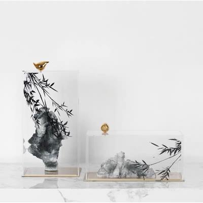 新中式件BJ1197意假山石摆客厅玄关现亚代简约书柜创克力展示罩软