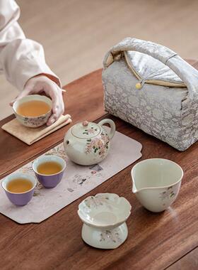 袋釉壶下绘西施壶ZH83301茶具收纳包旅行手便携手提收纳茶手绘紫