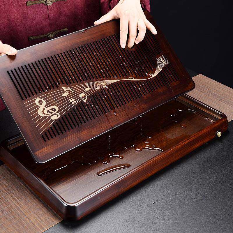 式胡桃色盘竹茶储蓄排水干泡台中式喜乐复古茶客厅喝茶用具茶托道