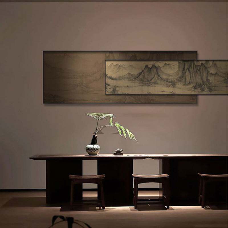 新中式国画禅意装饰画红色山水挂画软装样板房客厅沙发背景叠加画