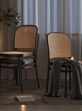 中古藤编椅厅餐客风厅镂MKU空户椅网红靠背椅子小型休闲桌椅加厚