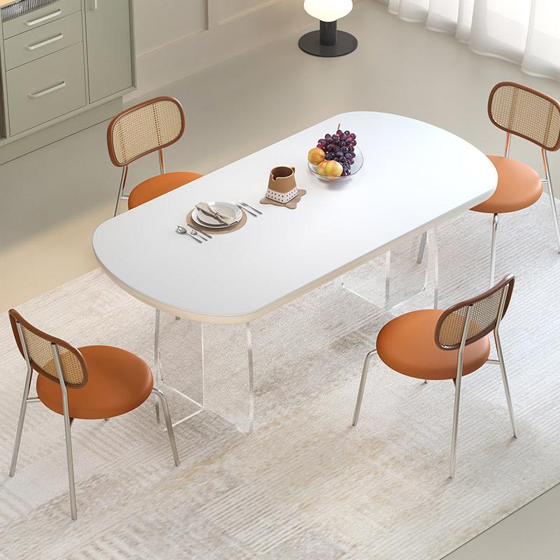 法轻式餐桌奶油风纯白qK6kHfR8色岩板约简亚克力大长桌用小户型餐