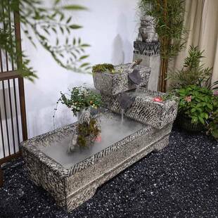 式室外鱼池造景鱼缸循环水流中子YYL水摆件鱼庭院院养池石槽装饰