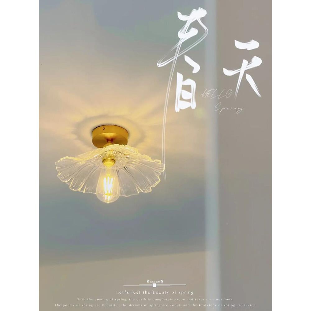 过道玄关轻奢72网红道灯灯走廊复古荷叶吸顶过灯日式户入玄关灯